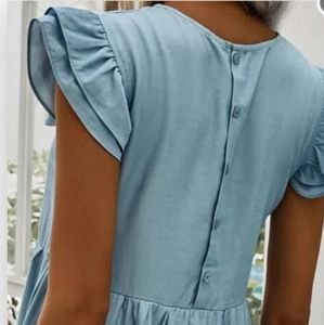 Flutter-sleeve denim dress